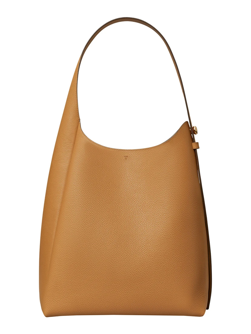 Rony Beige Shoulder Bag with Thin Strap and Logo Button in Leather Woman