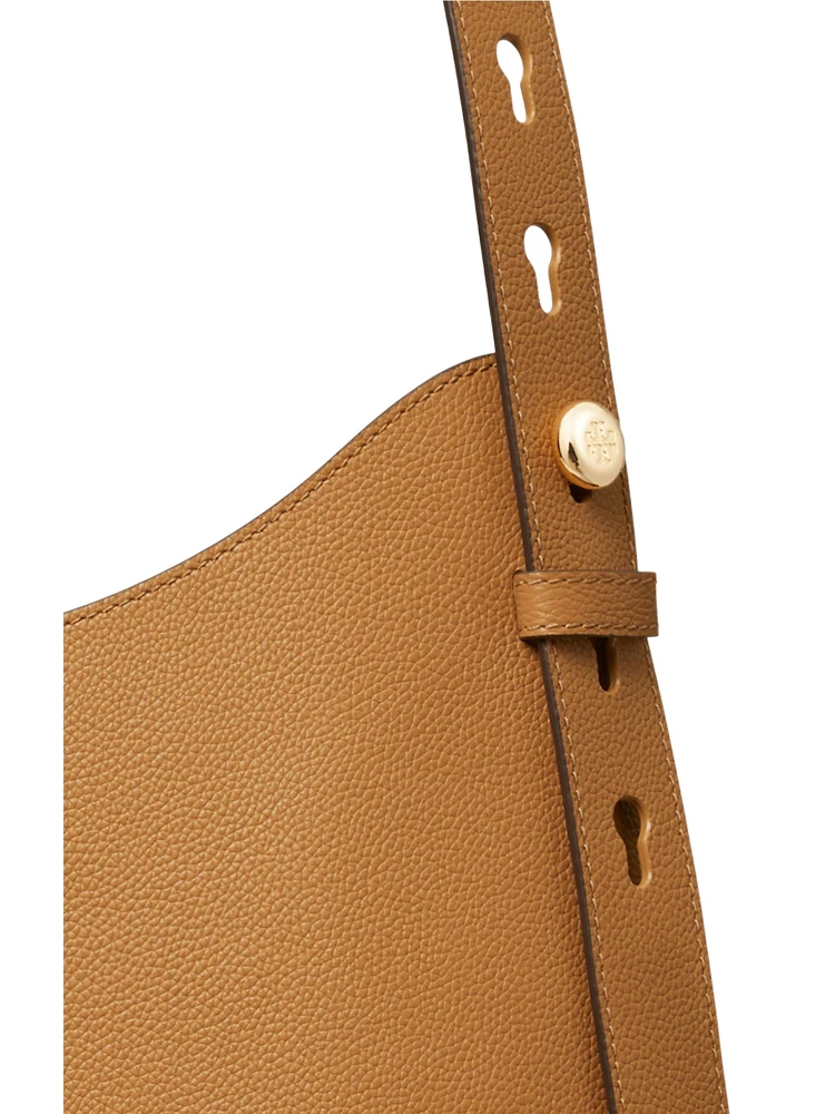 Rony Beige Shoulder Bag with Thin Strap and Logo Button in Leather Woman alternative