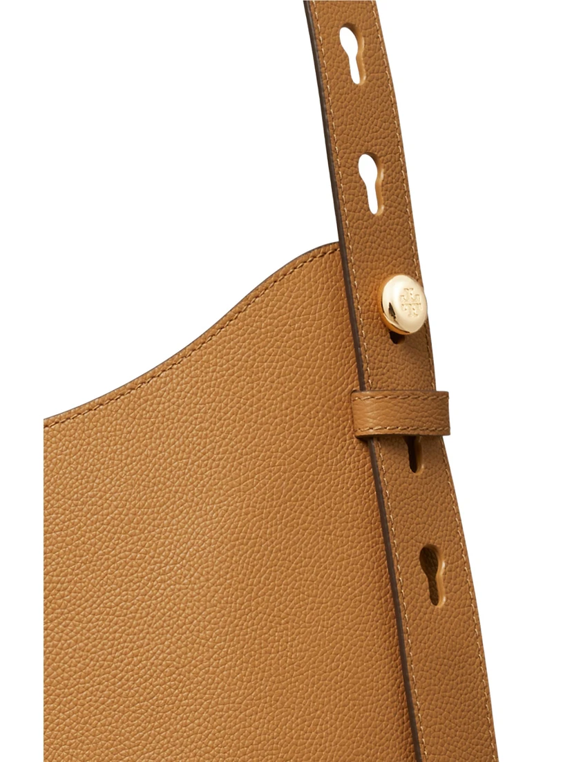 Rony Beige Shoulder Bag with Thin Strap and Logo Button in Leather Woman