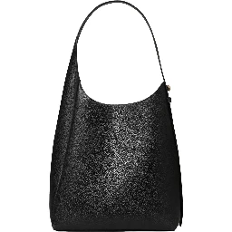 Rony Black Shoulder Bag with Thin Strap and Logo Button in Leather Woman