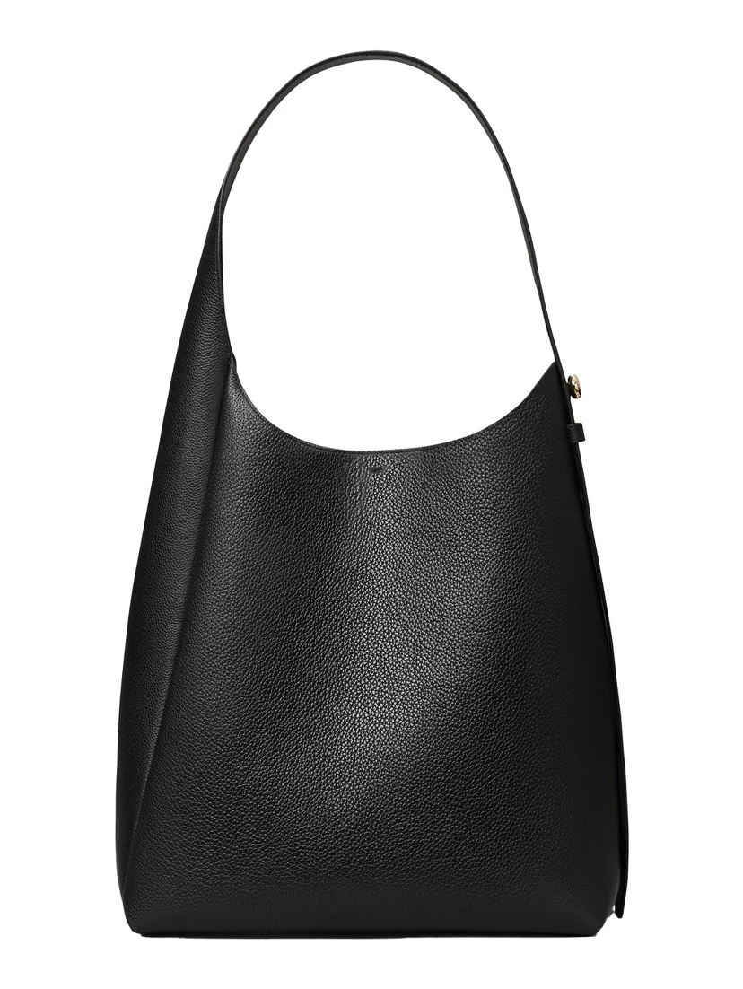 Rony Black Shoulder Bag with Thin Strap and Logo Button in Leather Woman