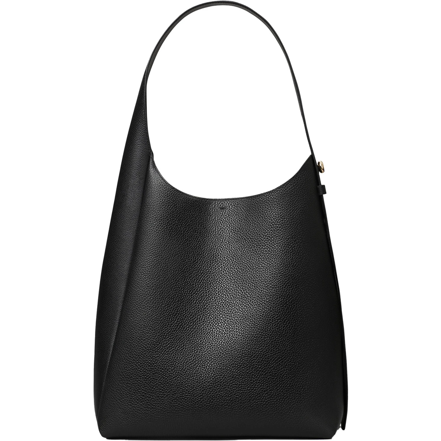 Rony Black Shoulder Bag with Thin Strap and Logo Button in Leather Woman