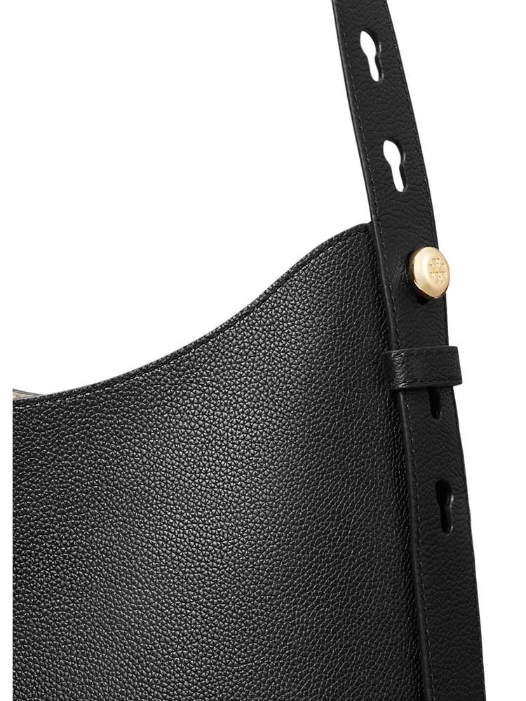 Rony Black Shoulder Bag with Thin Strap and Logo Button in Leather Woman alternative