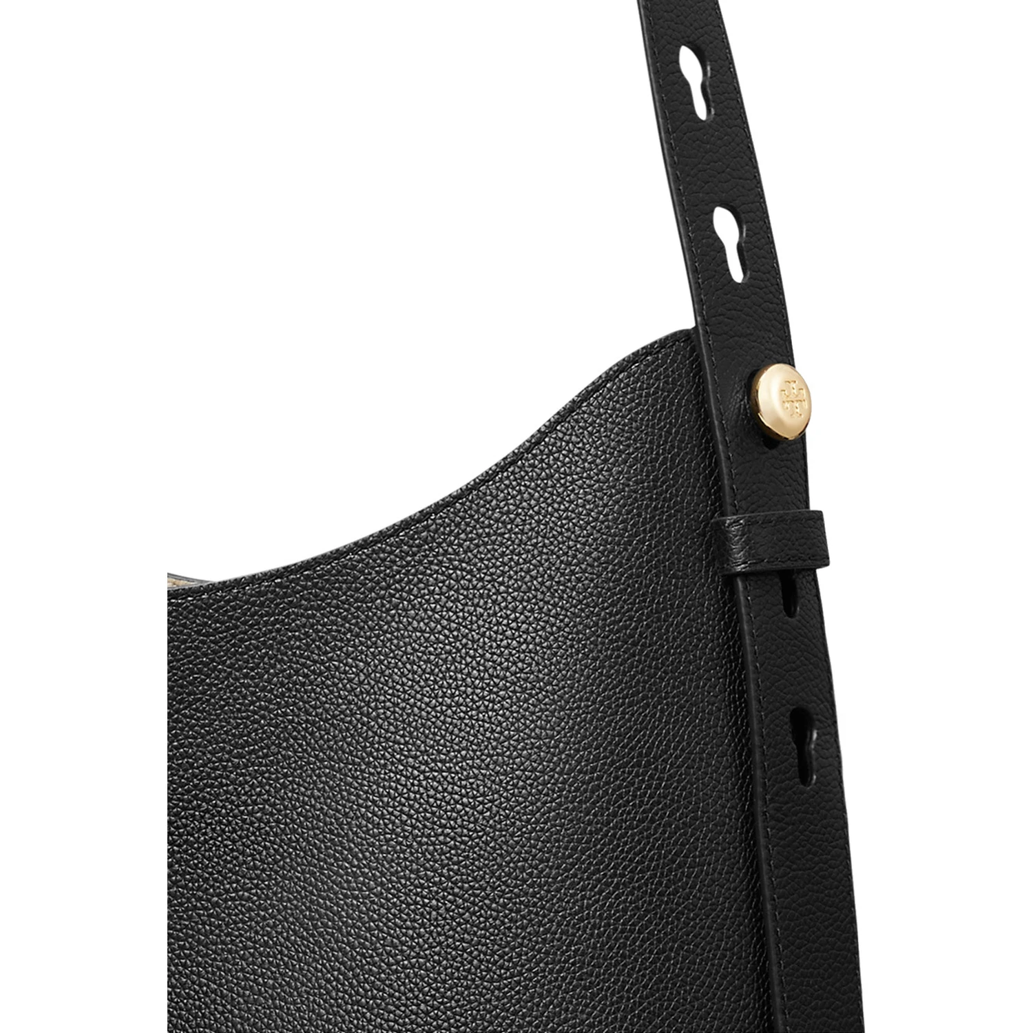 Rony Black Shoulder Bag with Thin Strap and Logo Button in Leather Woman