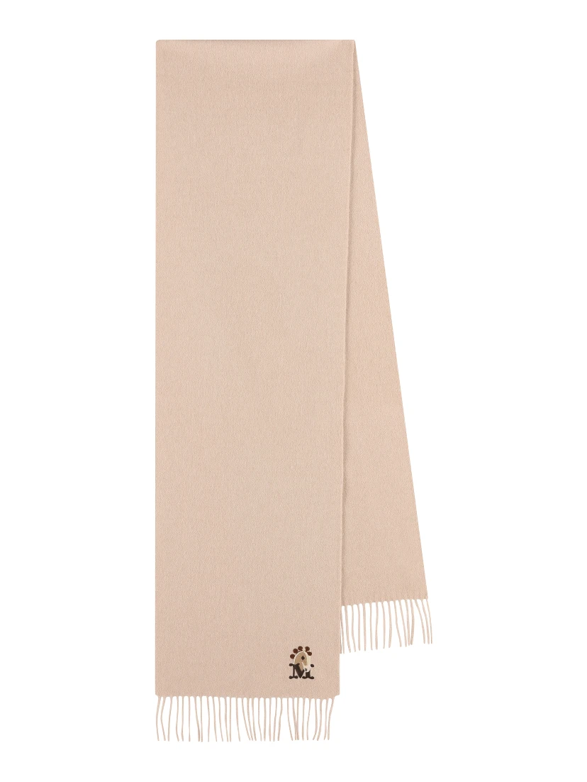 Embroidered fringed scarf