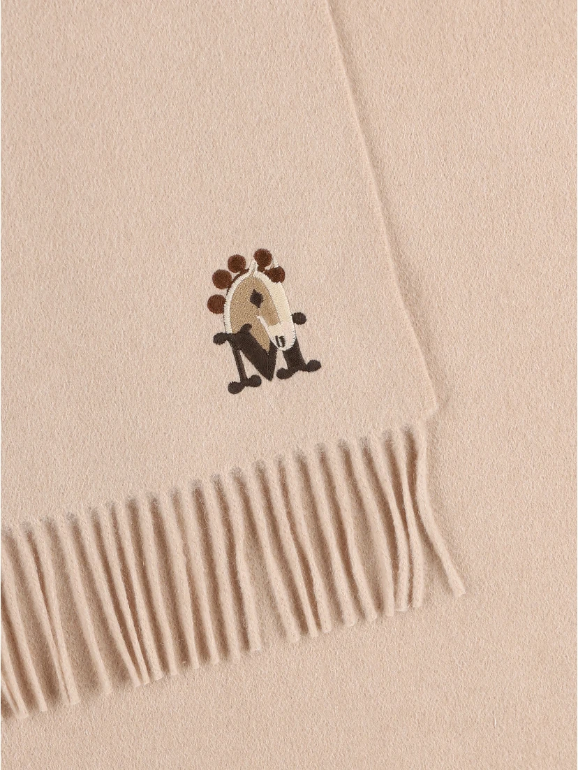 Embroidered fringed scarf