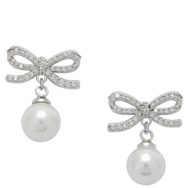 Earrings with bow and pearls