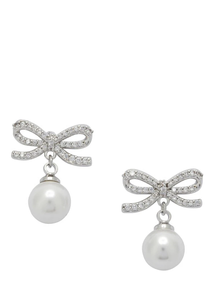 Earrings with bow and pearls