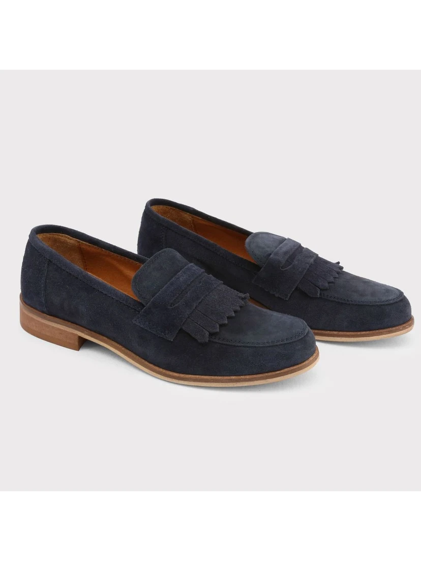 Blue Suede Leather Moccassin
