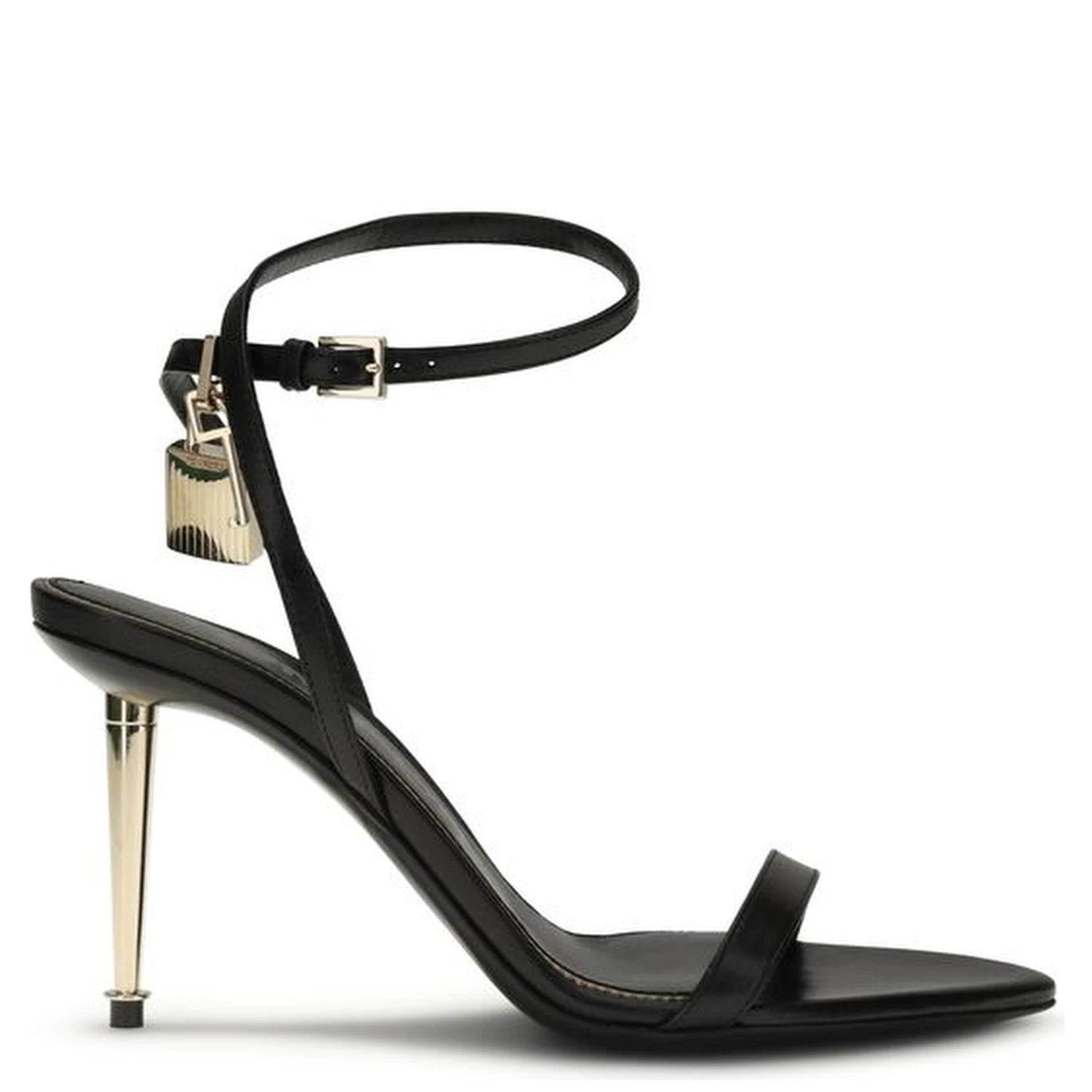 Black Goatskin Stiletto Heel Sandals