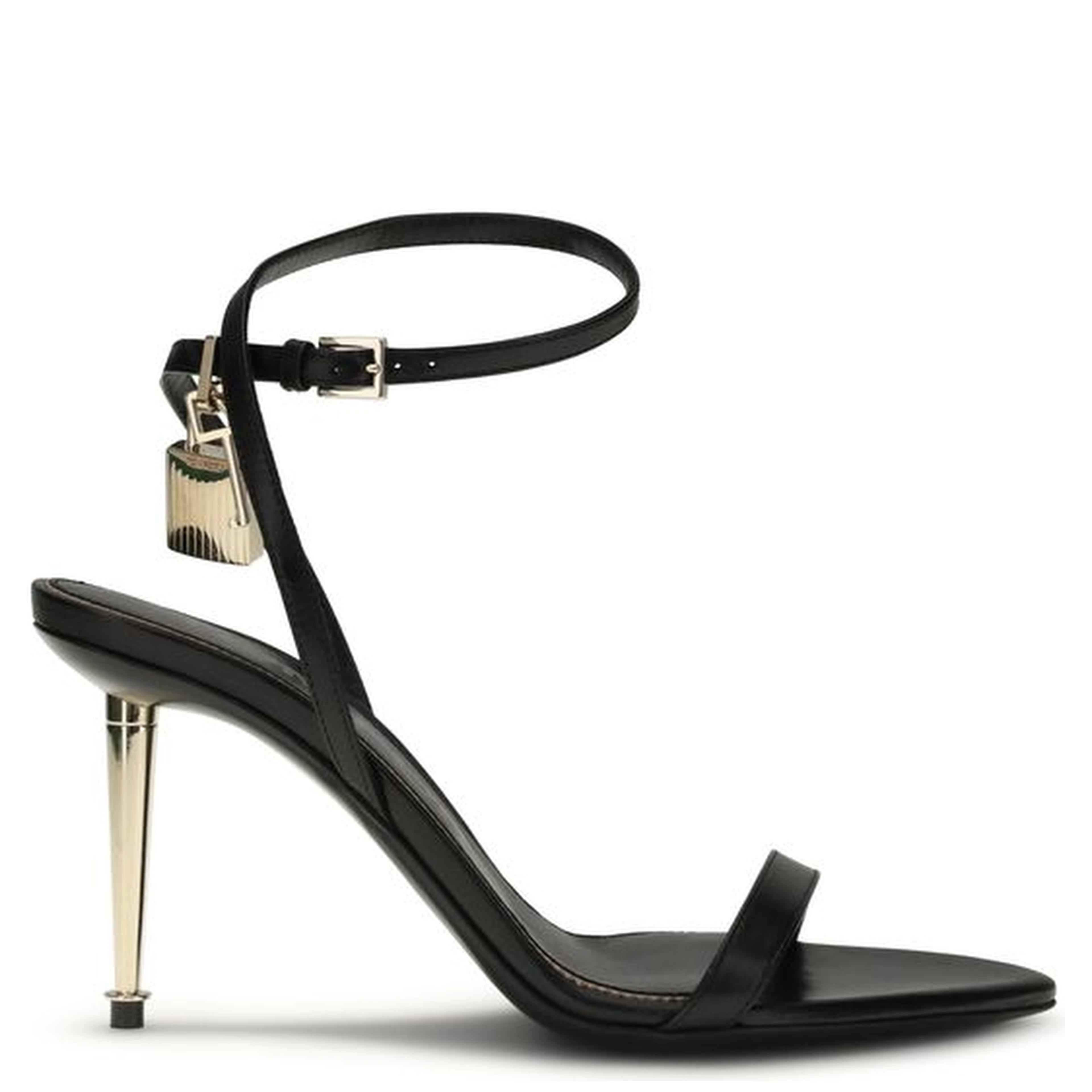 Black Goatskin Stiletto Heel Sandals