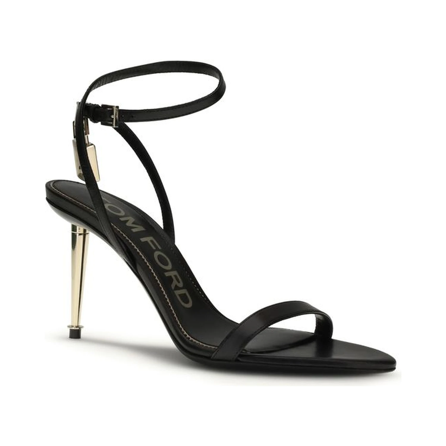 Black Goatskin Stiletto Heel Sandals