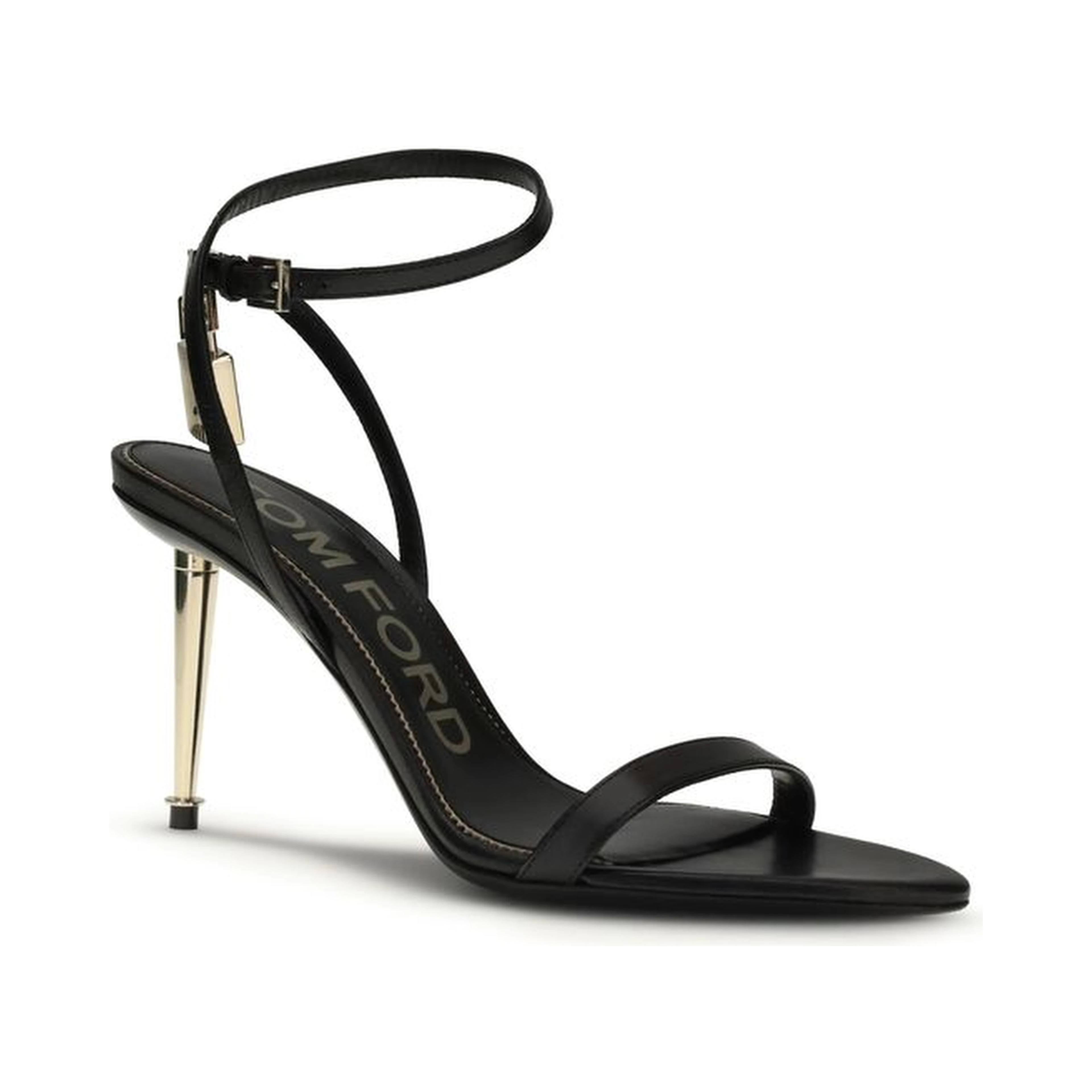 Black Goatskin Stiletto Heel Sandals