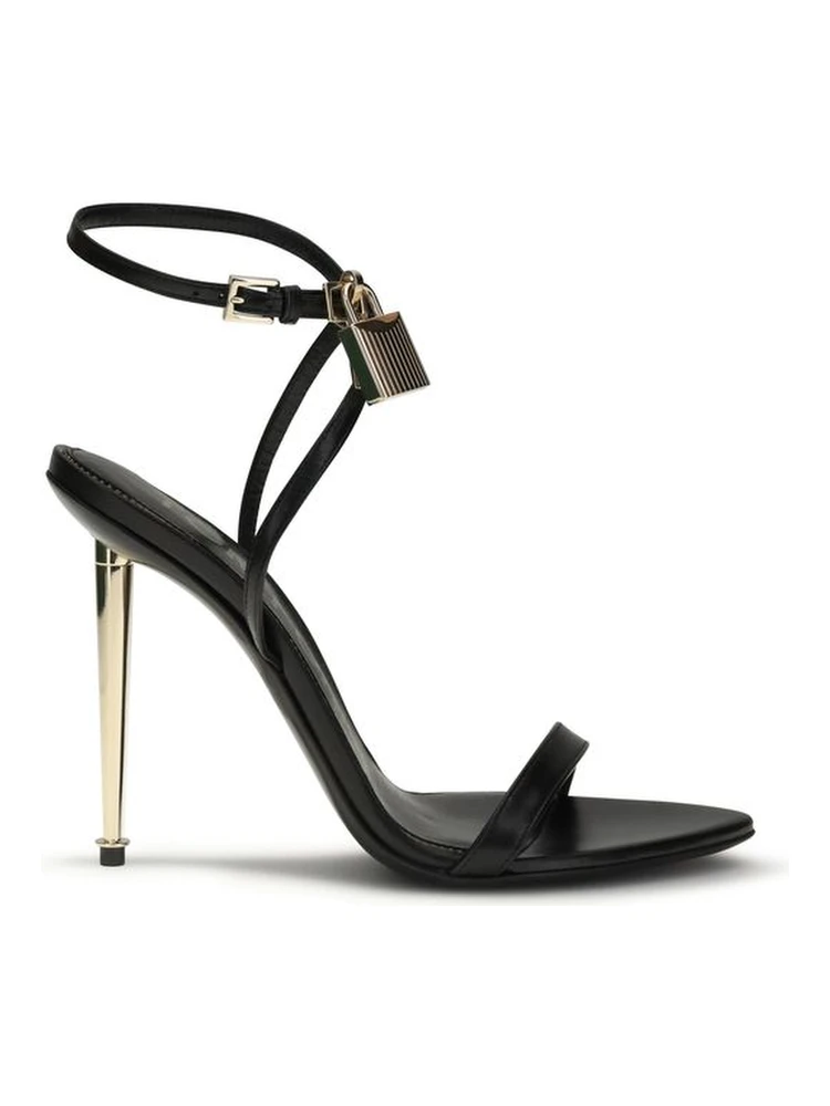 Black Goatskin Stiletto Heel Sandals