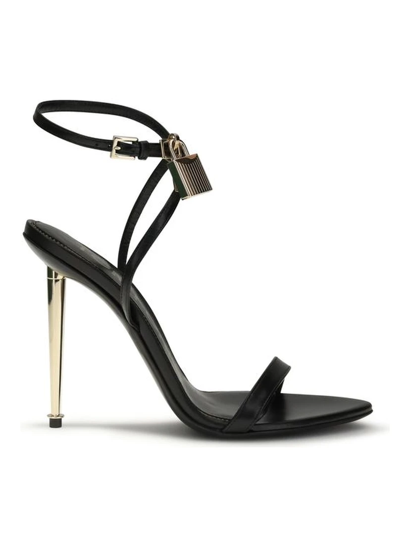 Black Goatskin Stiletto Heel Sandals