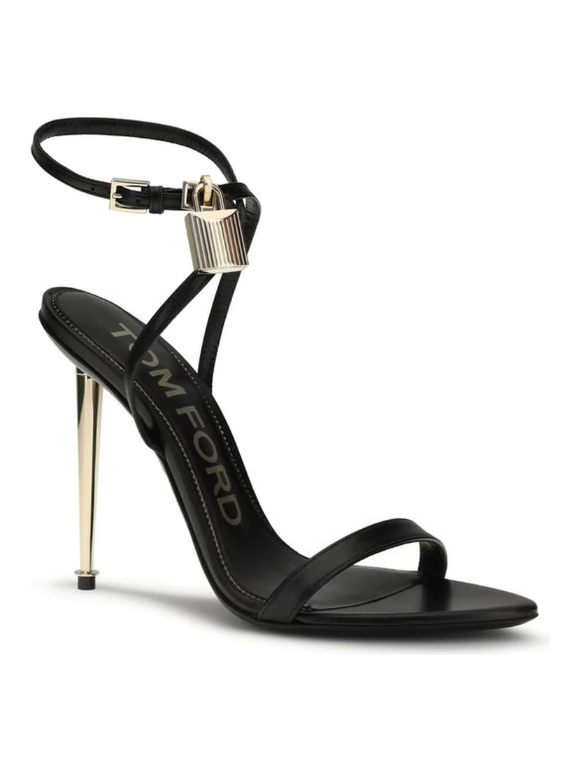 Black Goatskin Stiletto Heel Sandals