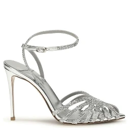 Silver Calf Leather Bos Taurus Stiletto Heel Sandals