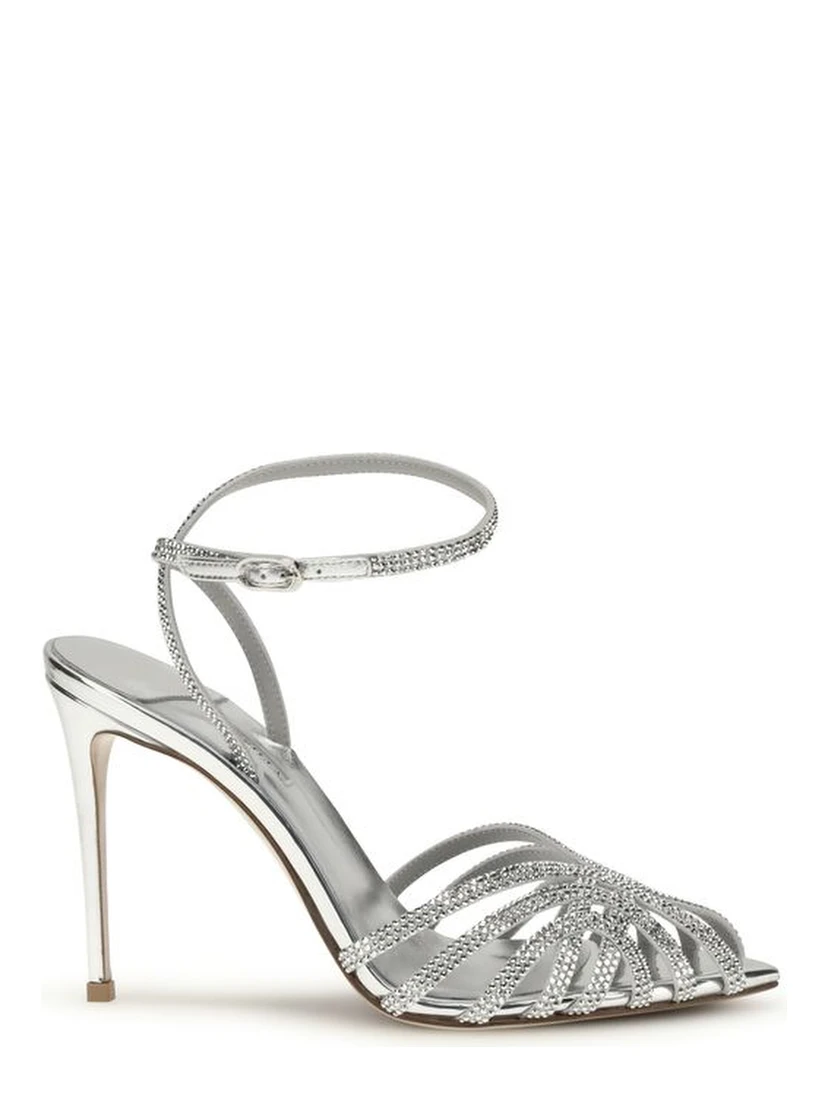 Silver Calf Leather Bos Taurus Stiletto Heel Sandals