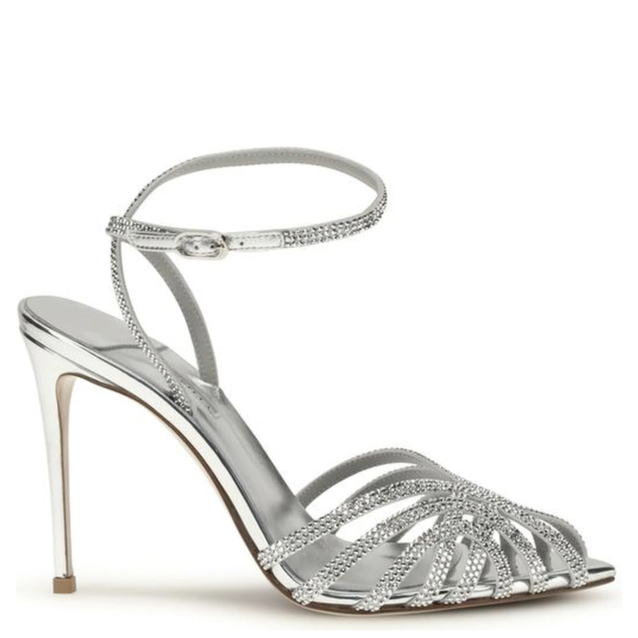 Silver Calf Leather Bos Taurus Stiletto Heel Sandals