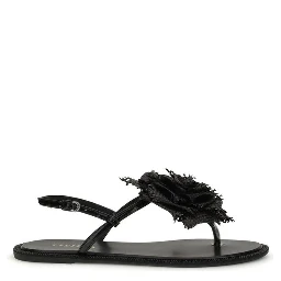 Black Calf Leather Bos Taurus Flat Sandals