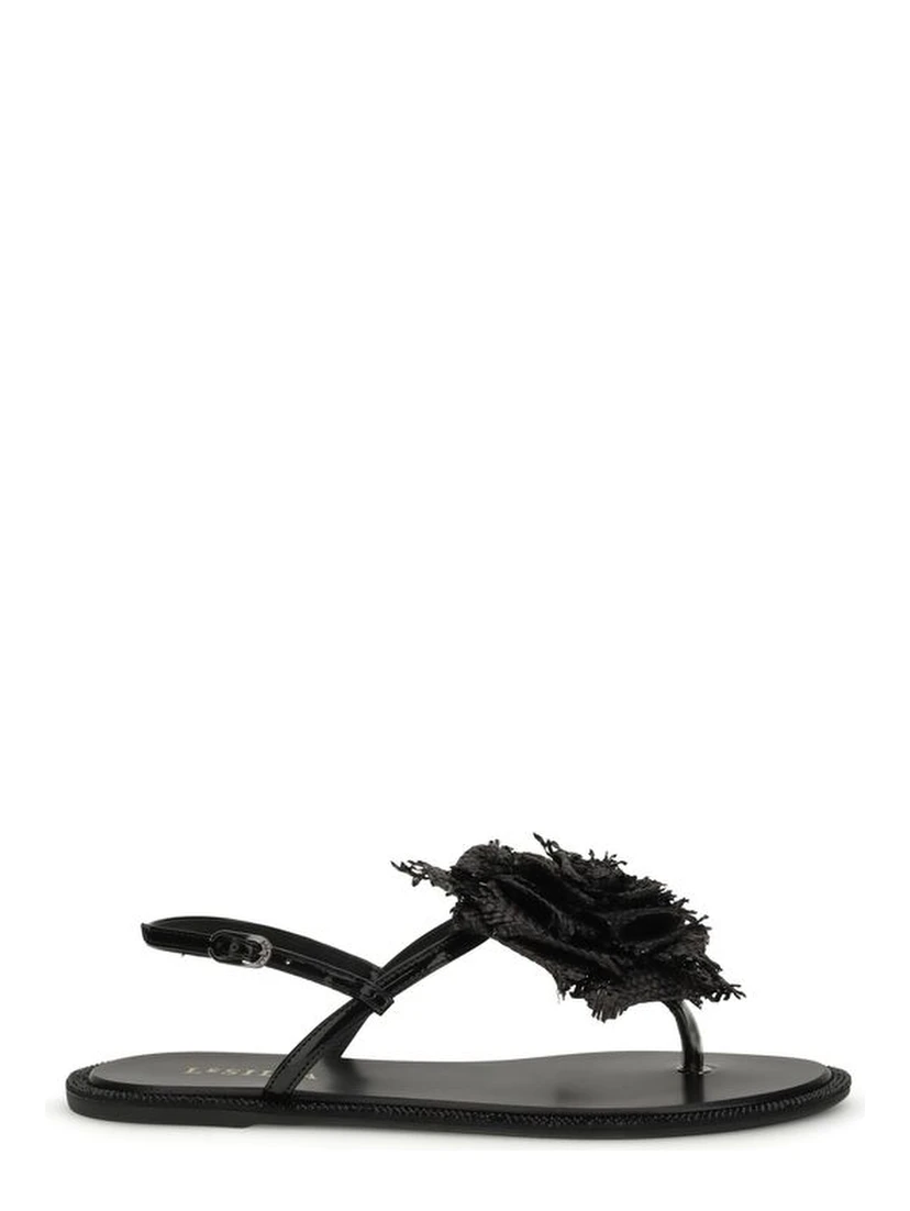 Black Calf Leather Bos Taurus Flat Sandals