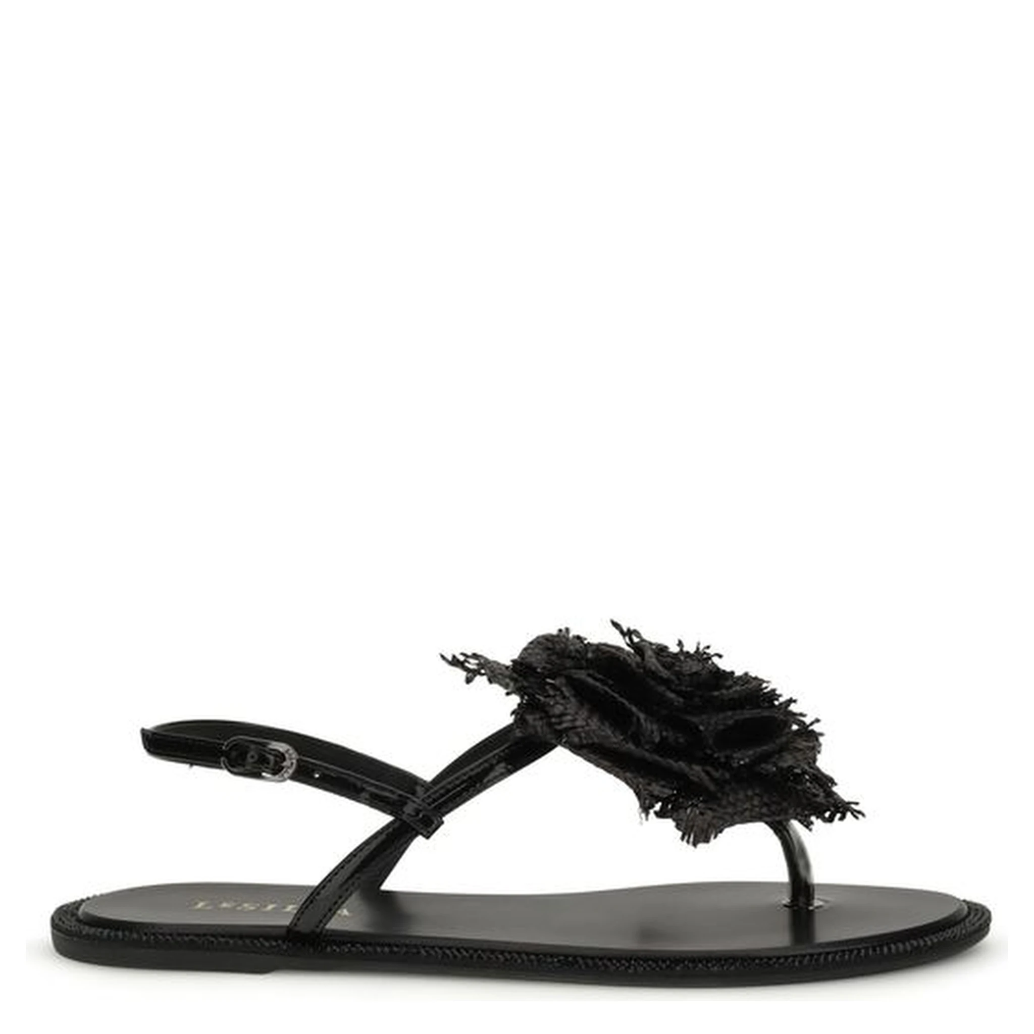 Black Calf Leather Bos Taurus Flat Sandals
