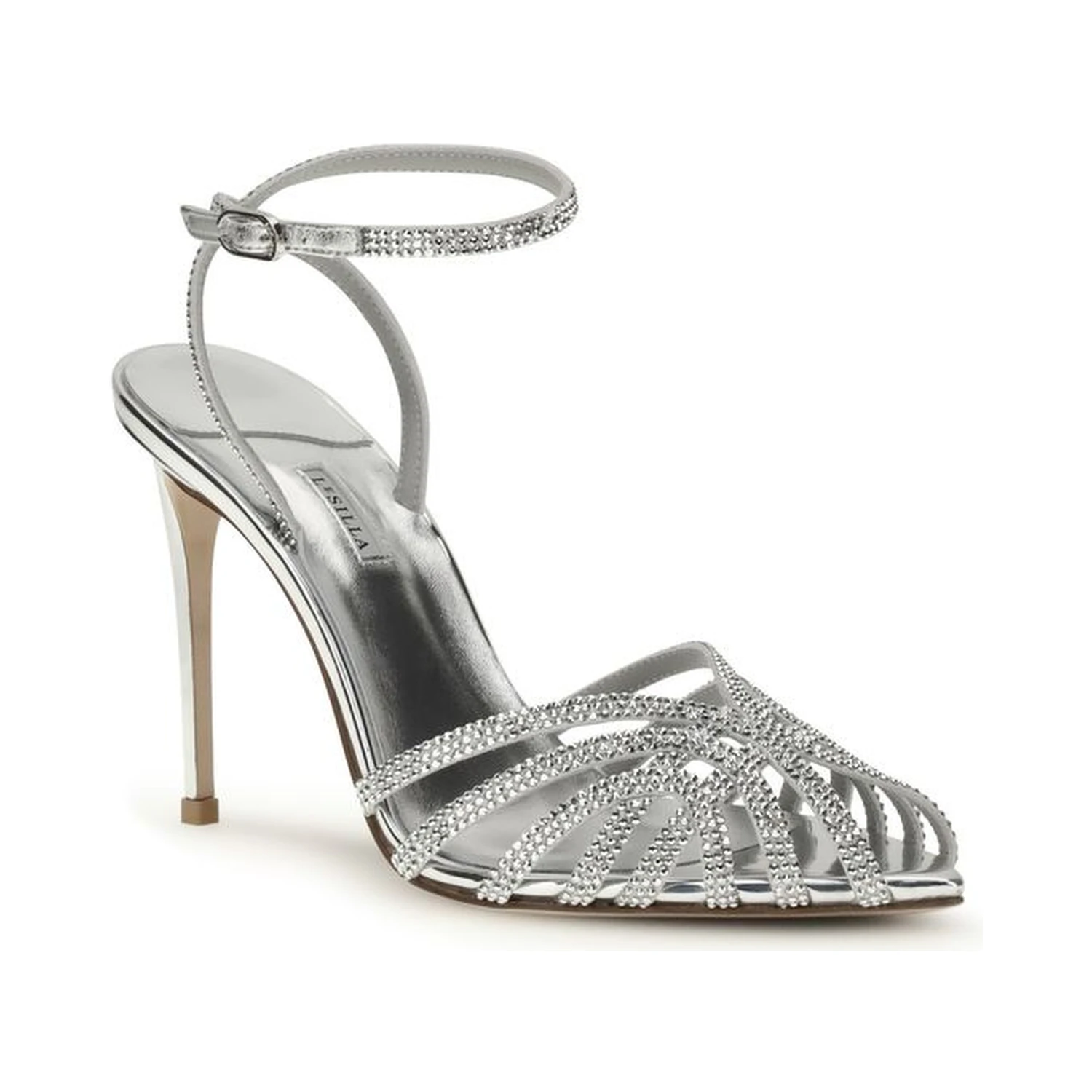 Silver Calf Leather Bos Taurus Stiletto Heel Sandals