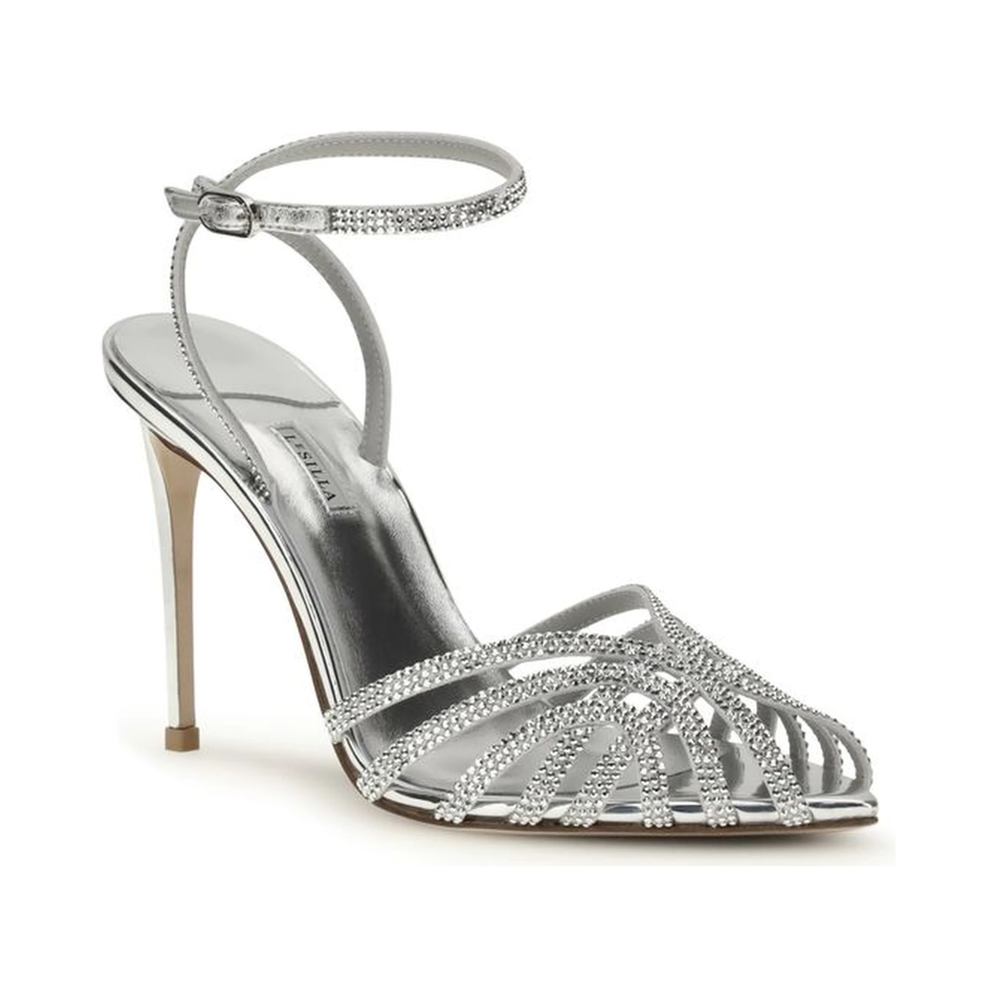 Silver Calf Leather Bos Taurus Stiletto Heel Sandals