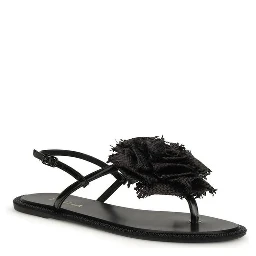 Black Calf Leather Bos Taurus Flat Sandals