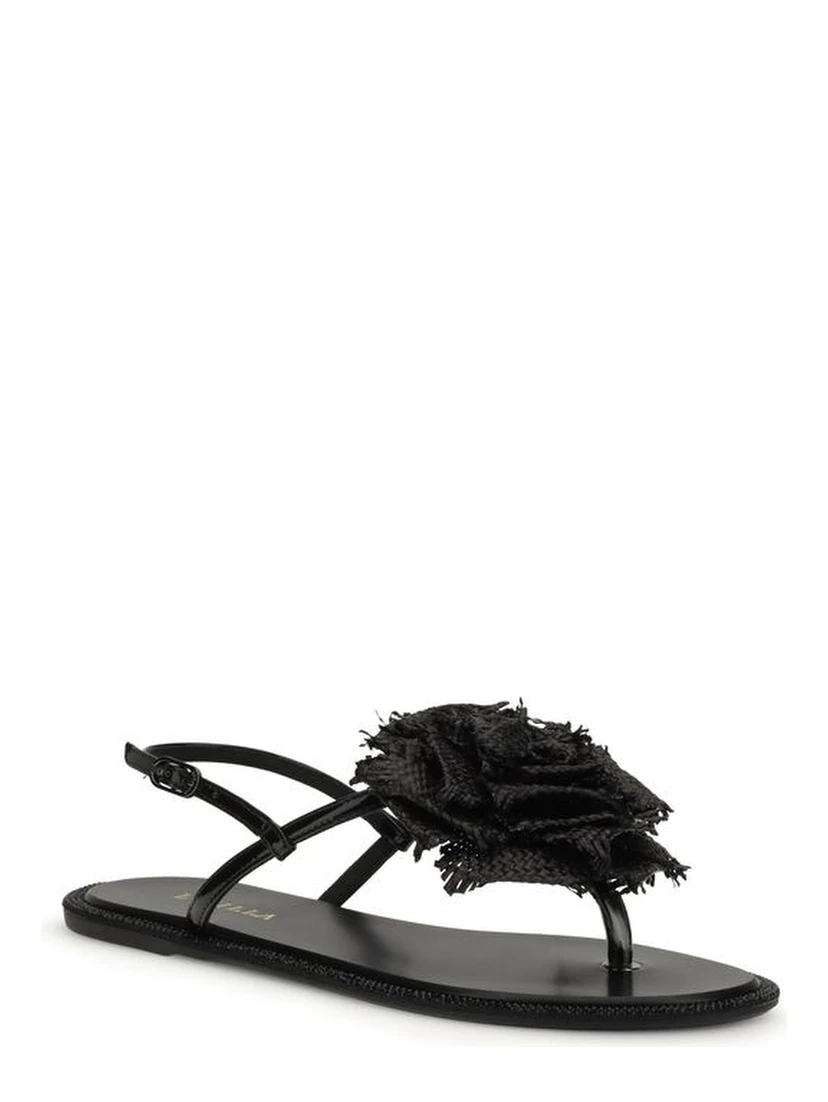 Black Calf Leather Bos Taurus Flat Sandals