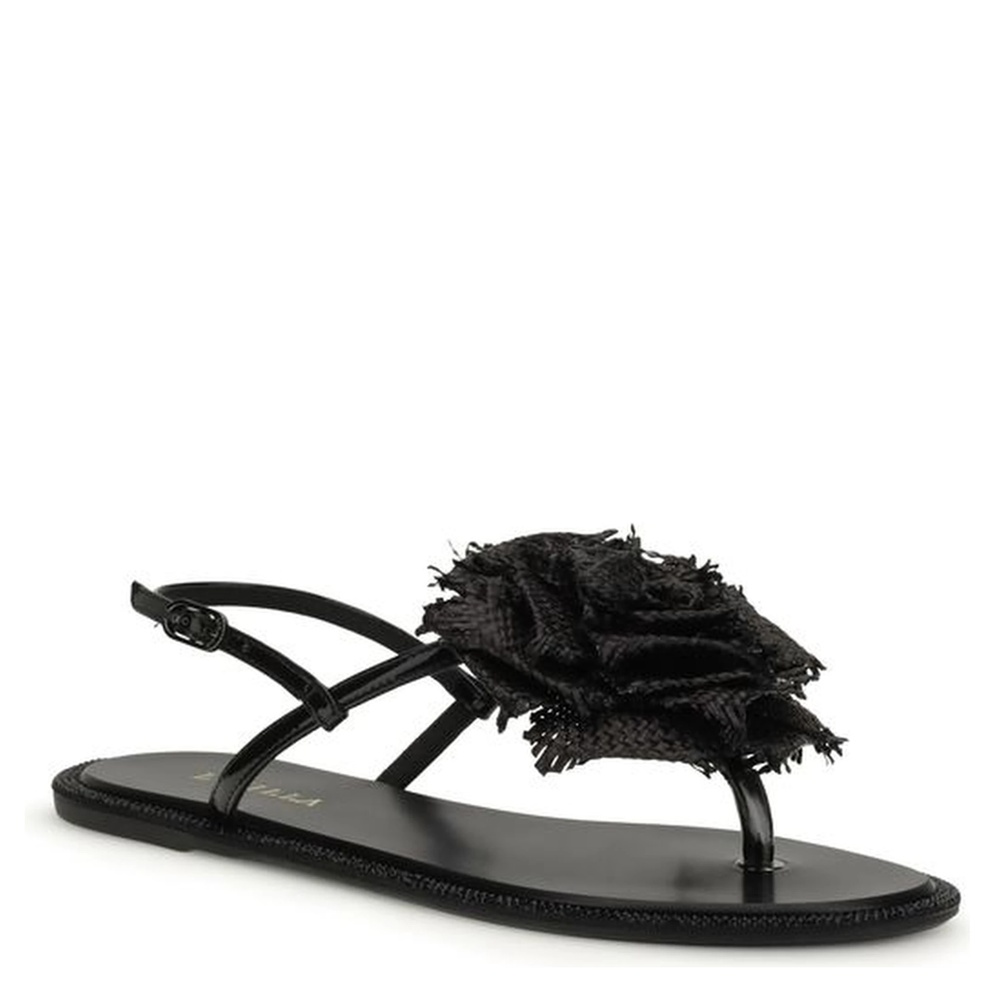 Black Calf Leather Bos Taurus Flat Sandals