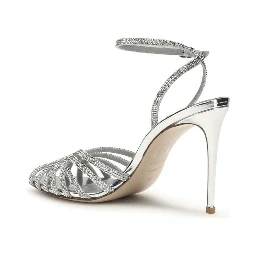 Silver Calf Leather Bos Taurus Stiletto Heel Sandals