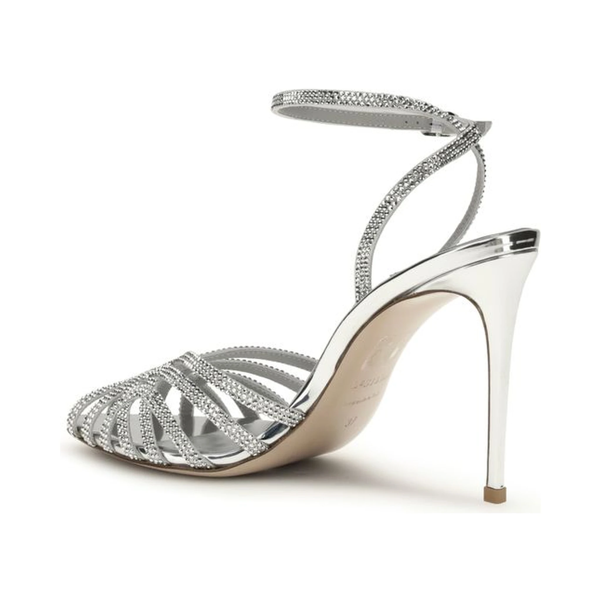 Silver Calf Leather Bos Taurus Stiletto Heel Sandals