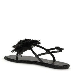 Black Calf Leather Bos Taurus Flat Sandals