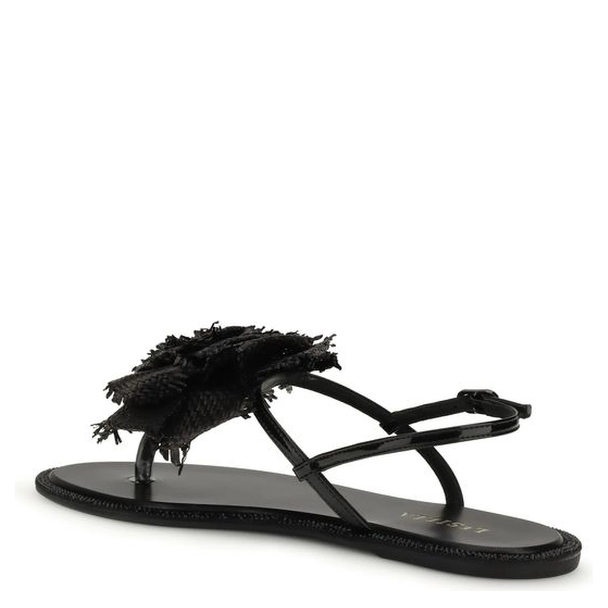 Black Calf Leather Bos Taurus Flat Sandals