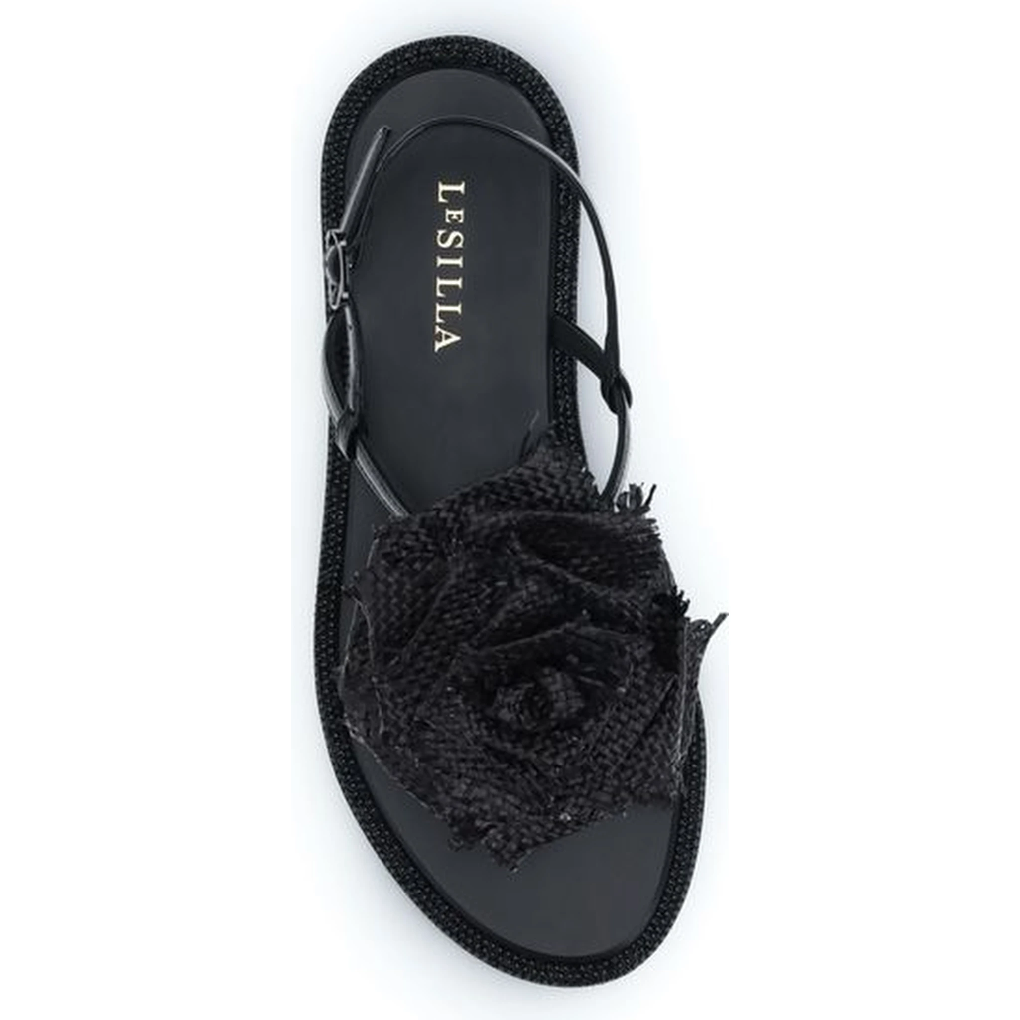 Black Calf Leather Bos Taurus Flat Sandals