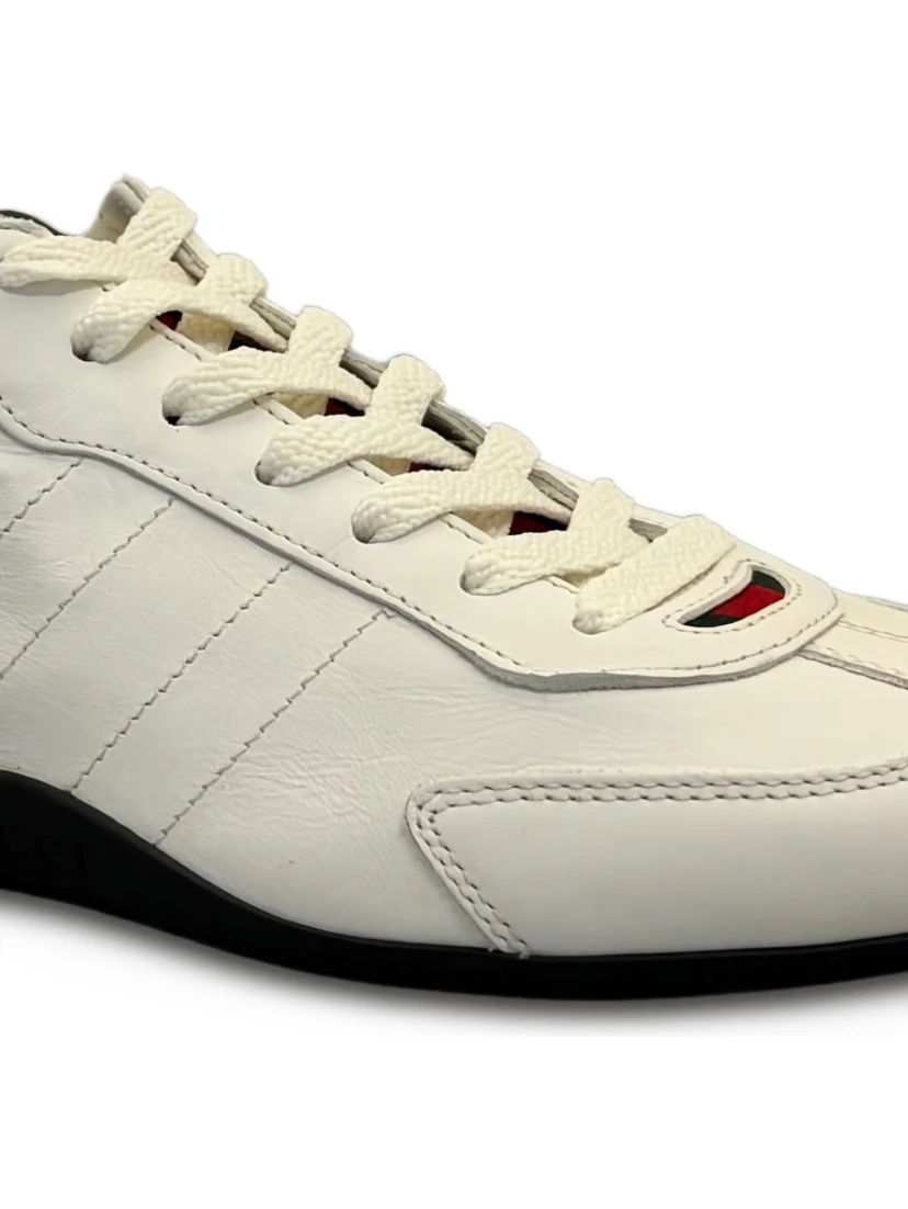 Web-detail leather sneakers