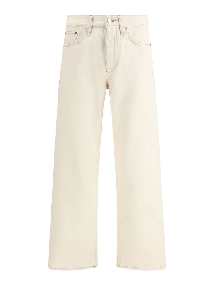 Cream Cotton Relaxed Fit Jeans