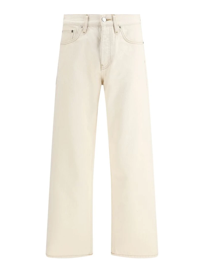Cream Cotton Relaxed Fit Jeans