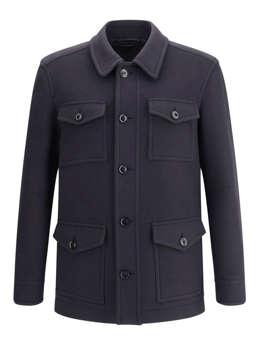 Blue Fleece Wool Coat