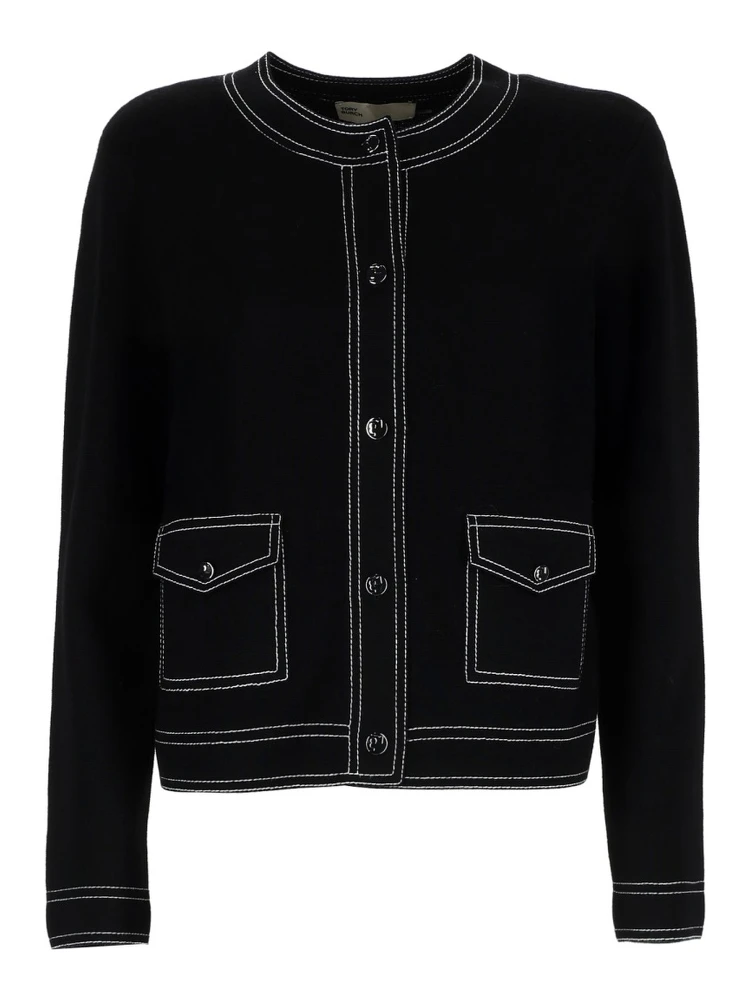 TOPSTITCHED CARDIGAN