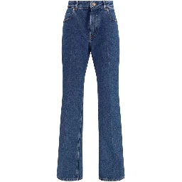 Blue Cotton Straight-Leg Jeans
