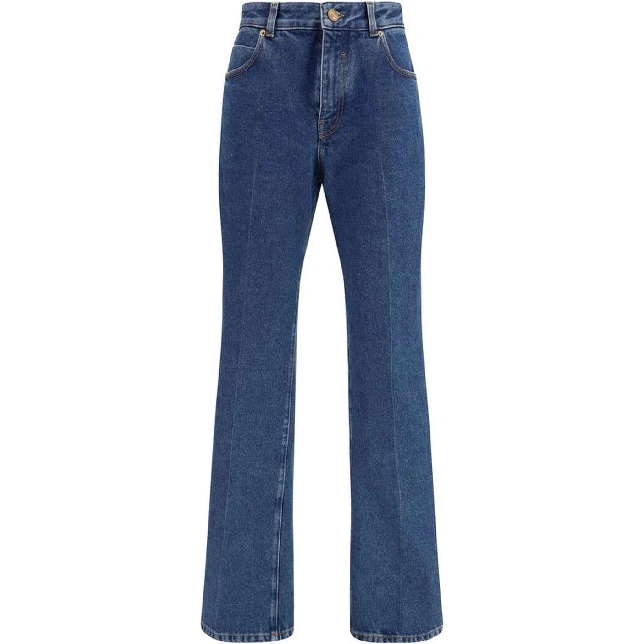 Blue Cotton Straight-Leg Jeans