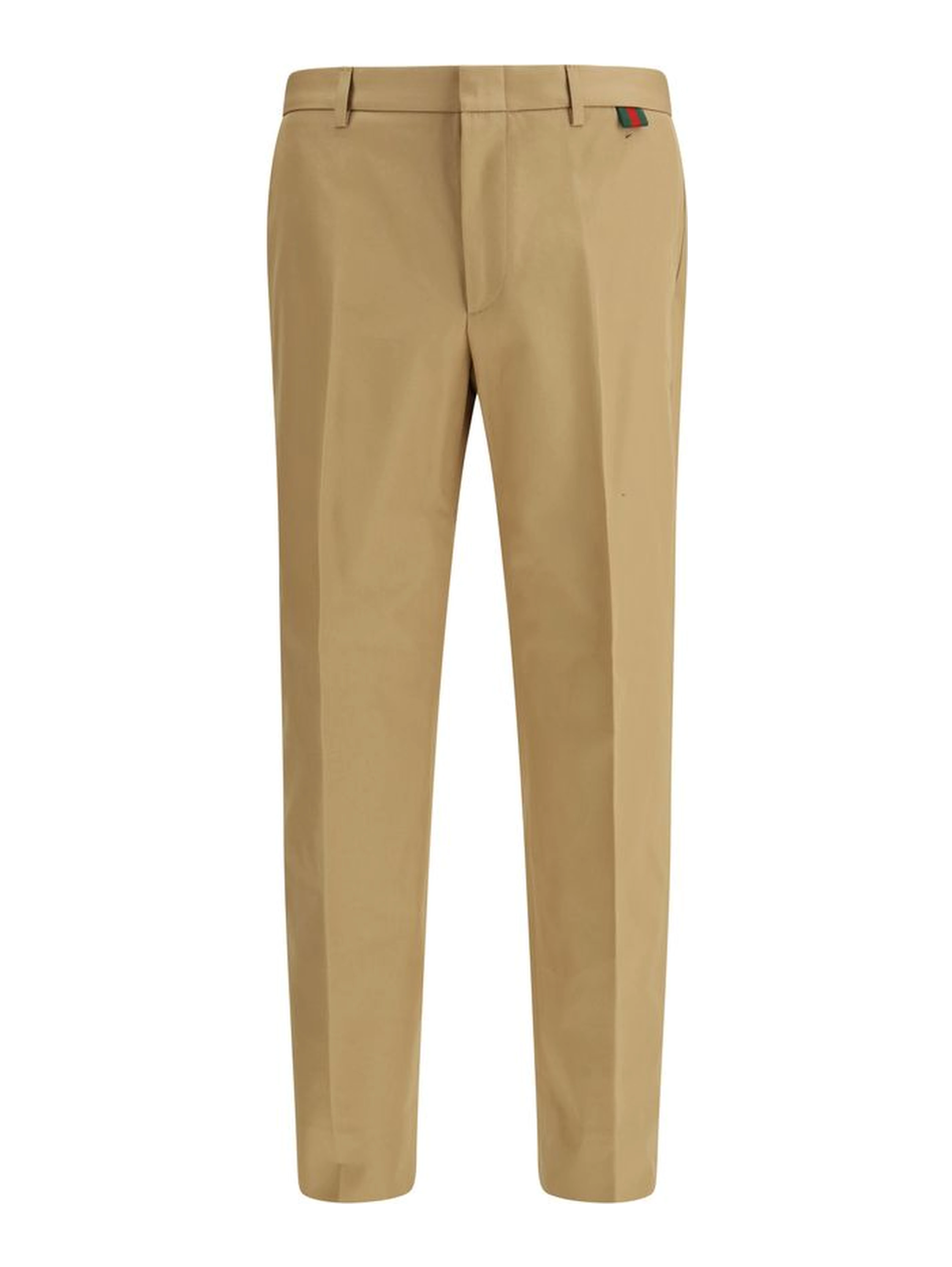 Beige Cotton Casual Pants