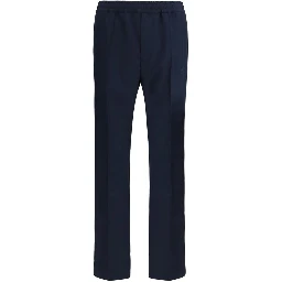 Blue Polyester Casual Pants