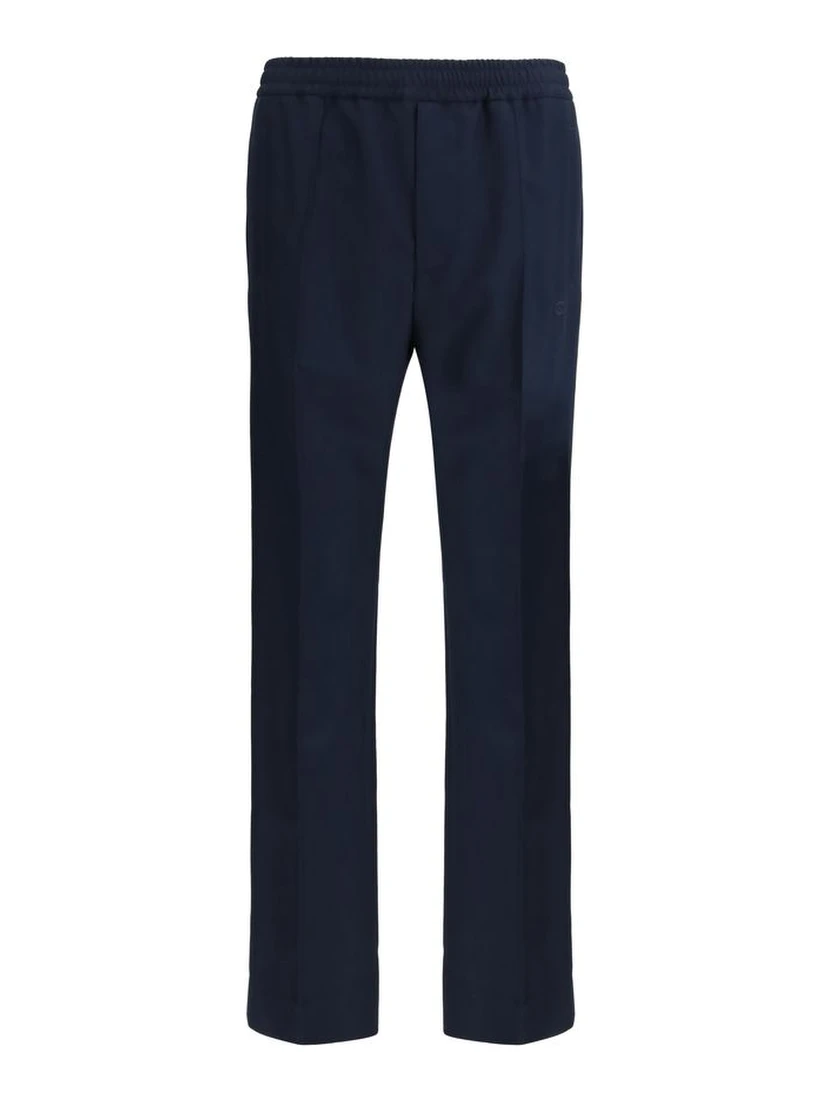 Blue Polyester Casual Pants