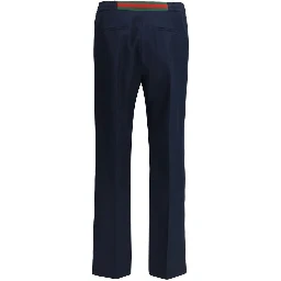 Blue Polyester Casual Pants