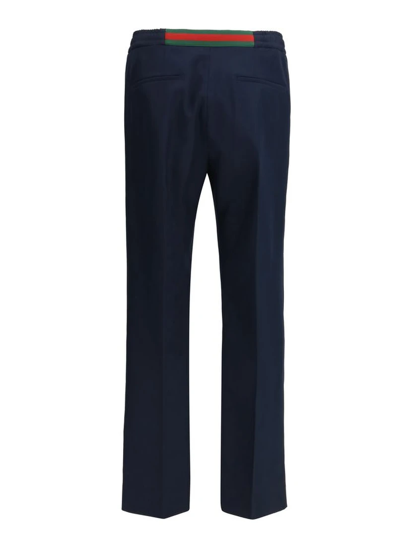 Blue Polyester Casual Pants