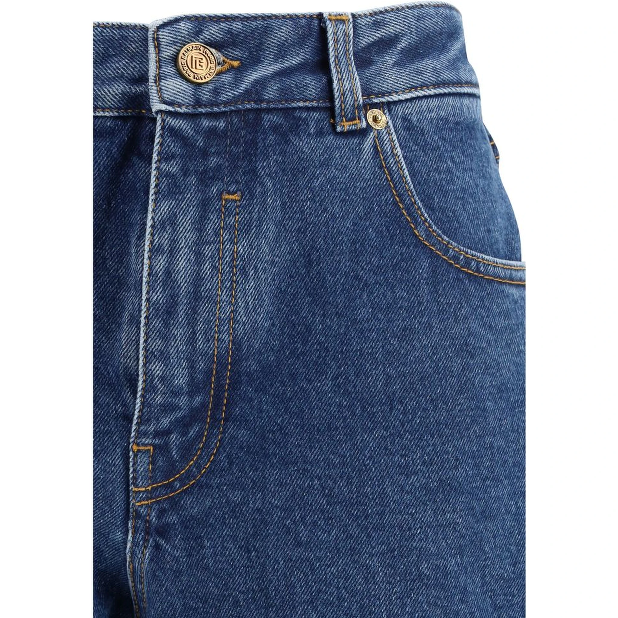 Blue Cotton Straight-Leg Jeans