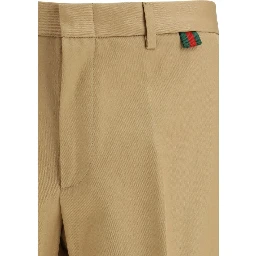 Beige Cotton Casual Pants